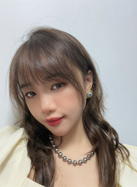 女复古灰珍珠耳钉项链毛衣链包邮