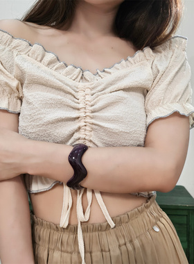 予 2064 复古ins风不规则开口树脂花纹亚克力夸张夏日手镯 包邮