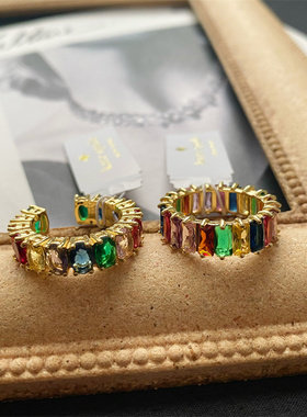 镀真金保色彩色锆石欧美夸张戒指