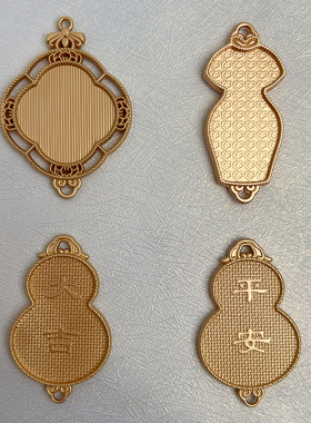 手工diy吊坠空托宋锦贴布底胎汉服压襟配饰珐琅手作葫芦双面挂件