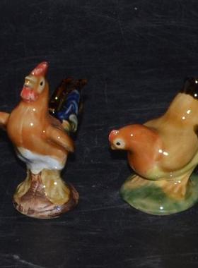 陶瓷小公鸡母鸡摆件夫妻结婚摆设