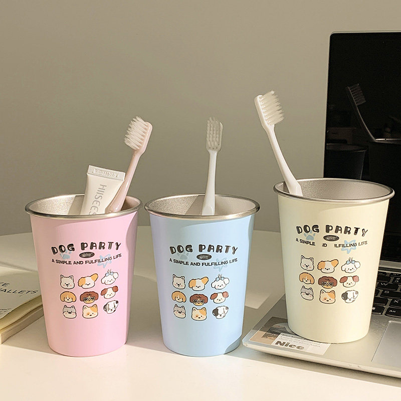 卡通小狗304洗漱高颜值情侣可爱牙刷不锈钢简约漱口杯家用刷牙ins,淘宝优惠券,粉丝福利购,淘宝优惠卷