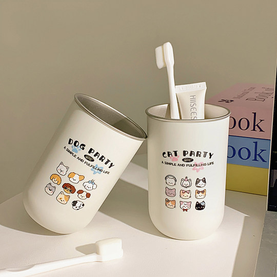 304 stainless steel mouthwash cup, anti-mildew and antibacterial household toothbrush cup, dental cylinder, cute toothbrush cup, couple style pair