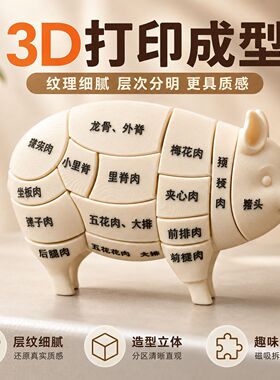 3D打印猪肉分割图冰箱贴可拆拼装猪肉部位认知磁吸贴创意小摆件