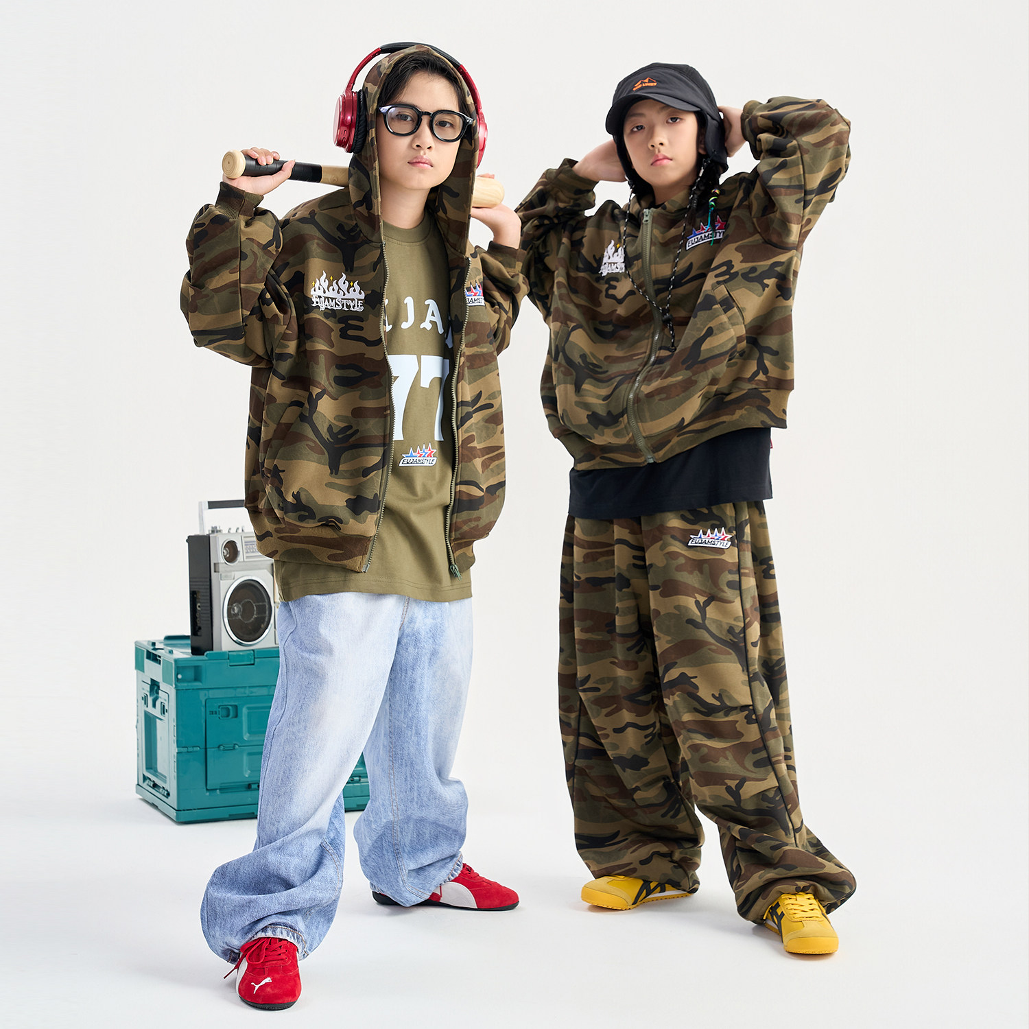 FUJAM儿童街舞潮牌迷彩开衫连帽卫衣套装美式复古外套hiphop服装,淘宝优惠券,粉丝福利购,淘宝优惠卷