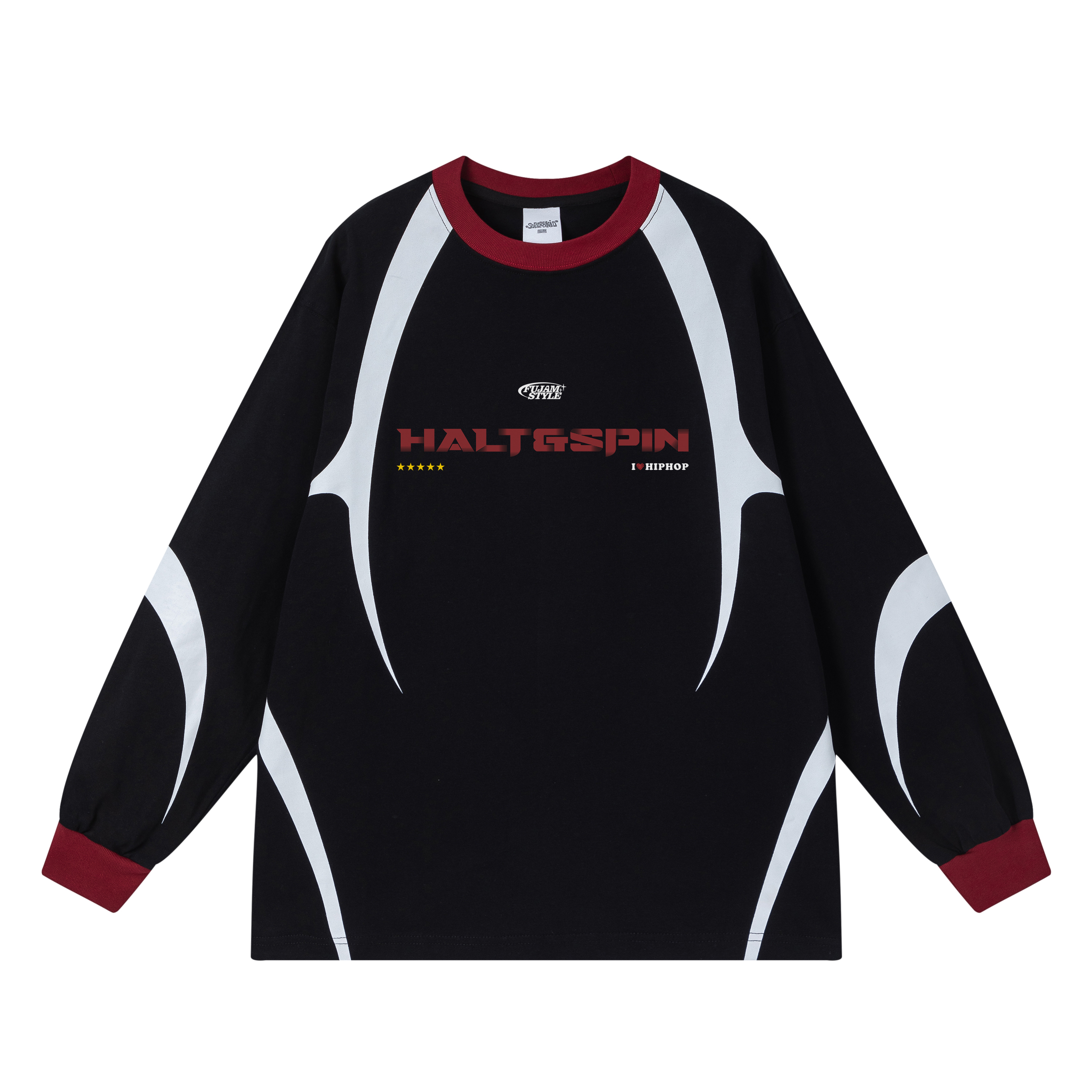 FUJAM儿童潮牌美式拼色印花长袖球衣风T恤少儿街舞hiphop演出服装 - 图3