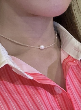 天然淡水珍珠母贝大气长款颈链