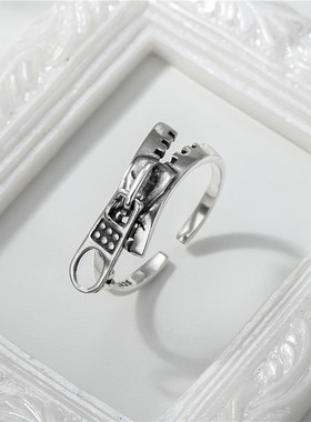 男女银饰创意拉链开口戒