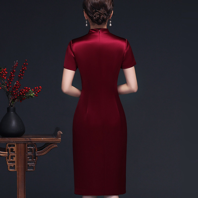 开叉妈妈装婚宴旗袍裙喜婆婆连衣裙 雅尚蝶旗袍