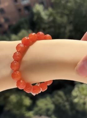 保山南红冰红精工雕刻手串 卡10