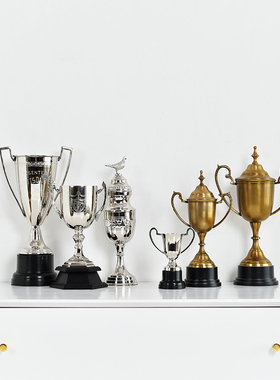 进口银色铜镀镍雕花奖杯摆件书房