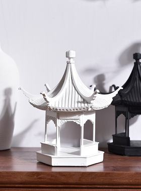 新中式风仿真黑色小亭子软装饰品