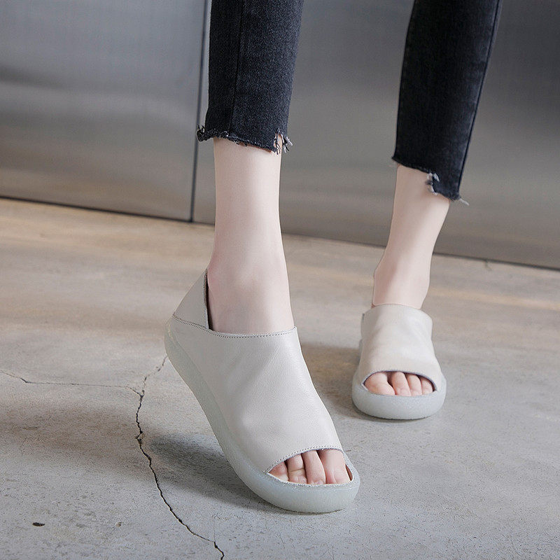 两穿旅游休闲鞋女2025新款韩版舒适软底真皮鱼嘴鞋女平底凉鞋女夏,淘宝优惠券,粉丝福利购,淘宝优惠卷