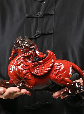 新中式招财貔貅摆件陶瓷家居客厅办公室桌面装饰开业送礼
