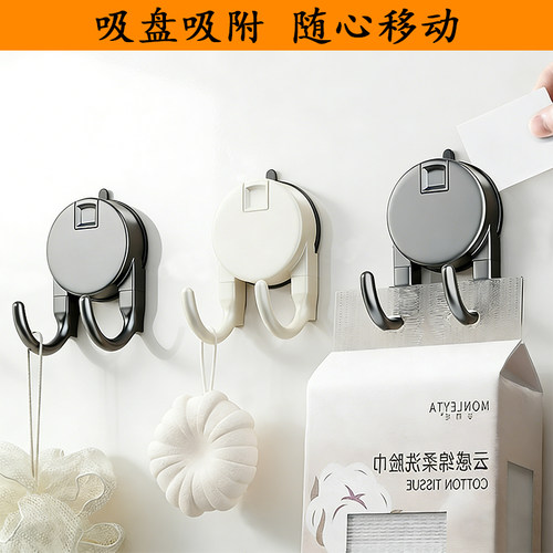 吸盘式双钩挂钩免打孔无痕强力承重卫生间浴室厨房门后家用挂物钩 - 图0