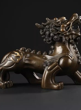 黄铜铸造一对招财麒麟开业礼品