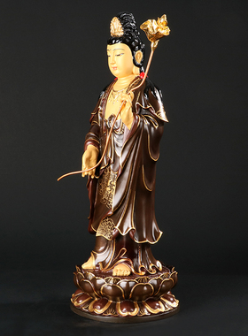 彩绘描金西方三圣观世音菩萨佛像