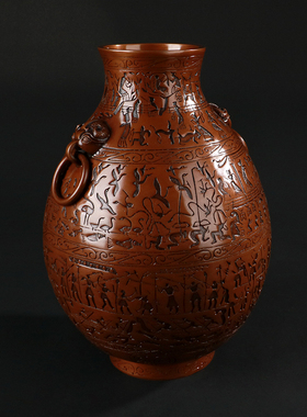 紫铜仿古战国渔猎攻战纹铜壶纯铜花瓶开业商务礼品装饰摆件