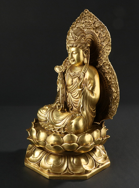 纯铜背光文殊菩萨供奉风水佛像