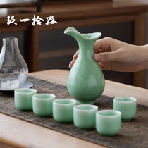 Ninety-one ten instrumental wine set with green porcelain white wine glass Chinese relief Wine Instrumental Wine Pot Maotai Mouthed Cup Gift box