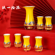 Ninety-one ten Instrumental Wine Kit New Chinese Ceramic Gold Leaf Divider Crystal Glass White Wine Cup Handpainted Sip Cup