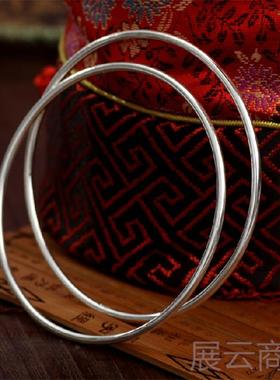 高档999女9足银环9心999万纯银手镯细圈五光面实多环闭口镯子包邮