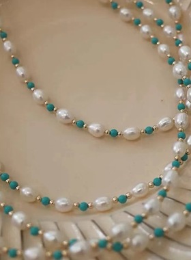 天然绿松石珍珠项链女轻奢高级感送女友送闺蜜百搭项链礼盒装