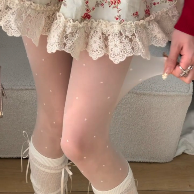 波点丝袜夏季超薄白色防勾丝纯欲0D复古圆点高透jk打底连裤袜女 - 图0