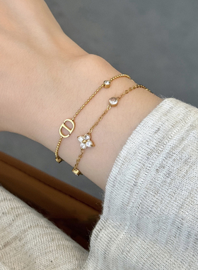 不掉色锆石四叶草手链女