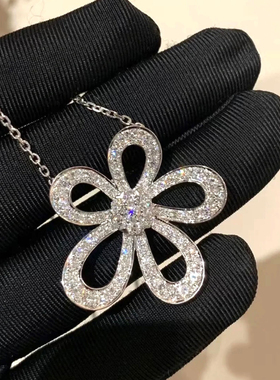 满钻大花朵项链银色花瓣耳环