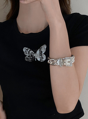 轻奢金属粗链条锆石手链女