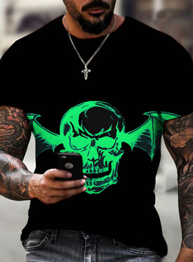 恐怖骷髅3d打印男士短袖上衣新款