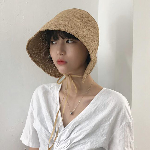 拉拉草草帽女夏天沙滩帽公主帽海边度假大沿防晒护脸遮阳帽子 - 图1
