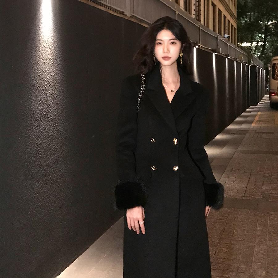 Norain不下雨 法式收腰高级感长款羊毛大衣女秋冬气质毛呢外套 - 图0