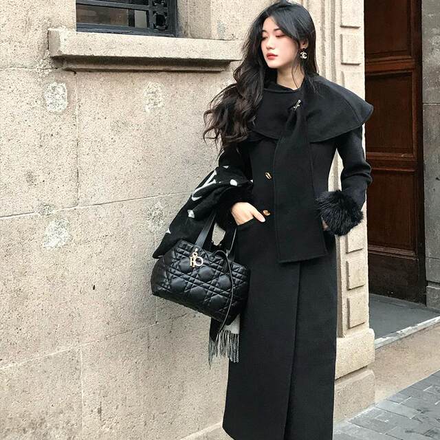 Norain does not rain French waist-hugging high-end long wool coat for women in autumn and winter temperament woolen jacket