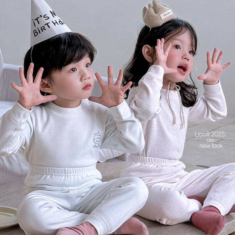 Children's 320g velvet cotton suit boneless sewn thermal underwear home clothes autumn clothes long pants boys and girls suit