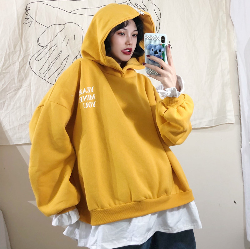 假两件卫衣女秋冬韩版潮宽松bf慵懒风加绒加厚ins超火cec外套洋气_虎窝淘