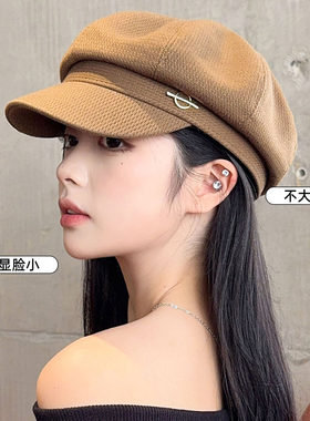 贝雷帽子女春秋黑色显脸小洋气时髦法式复古画家大头围鸭舌八角帽
