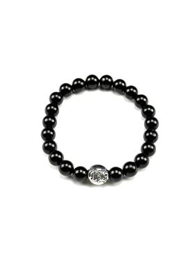 匠银JY925纯银8mm单银珠十字鸢尾花黑玛瑙绿松石潮流银饰手链手串