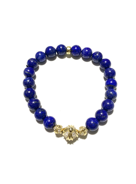 匠银JY 925纯银镀22k金带钻金钻镶钻鸢尾花8MM青金石手链手串