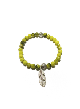 匠银JY 藏银民族风6MM羽毛款黑玛瑙情侣手工复古手链手串