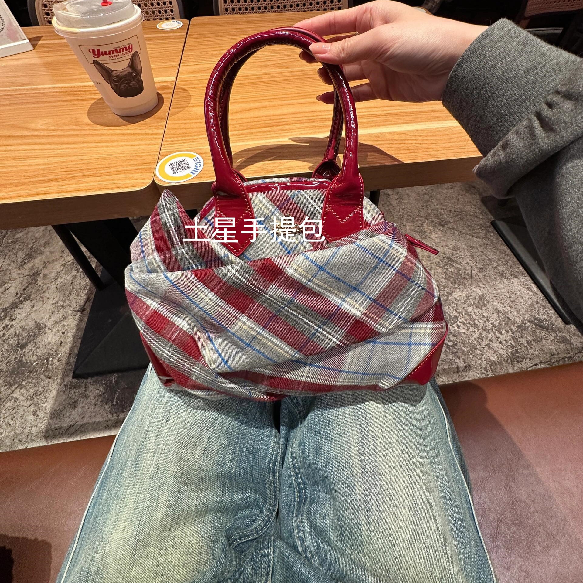 高品质现货 红色格纹小众保龄球包高级感百搭洋气单肩斜跨包,淘宝优惠券,粉丝福利购,淘宝优惠卷