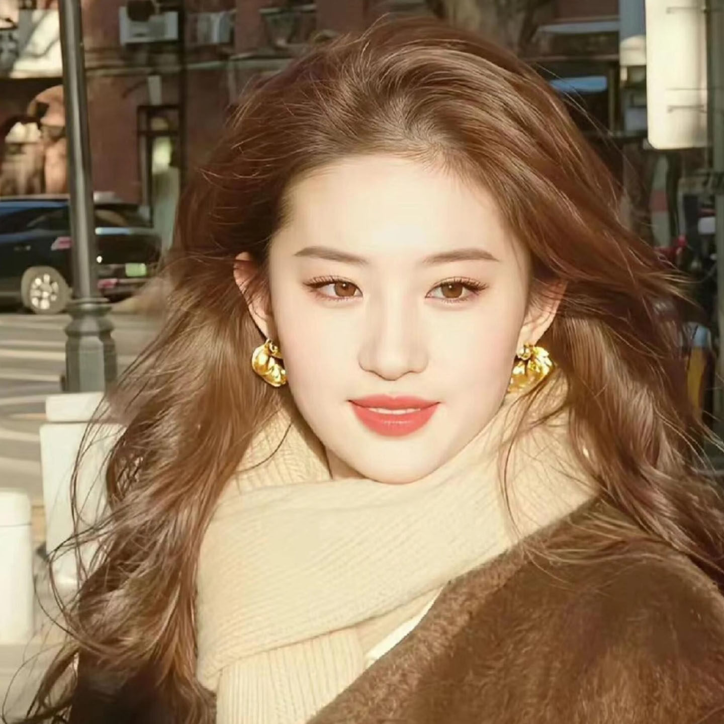 刘亦菲同款米杏色围巾女针织加厚冬季围脖披肩2026新款高级感百搭,淘宝优惠券,粉丝福利购,淘宝优惠卷