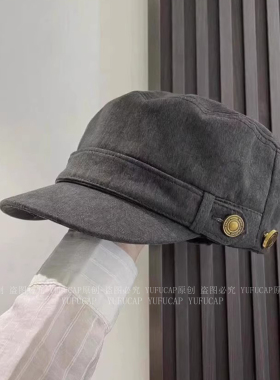 重磅复古平顶鸭舌帽女新款做旧水洗马术帽文艺百搭显脸小报童帽男