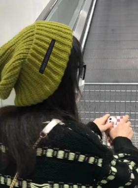 芥末绿显白大头围毛线帽女显脸小