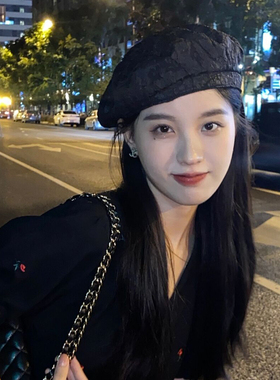 四季皱褶设计画家帽复古贝雷帽子