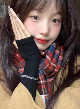 韩国ins好搭推荐款红色围巾秋冬流苏格子复古韩风围脖保暖时尚女