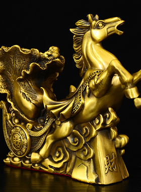 纯黄铜马拉元宝马拉白菜摆件