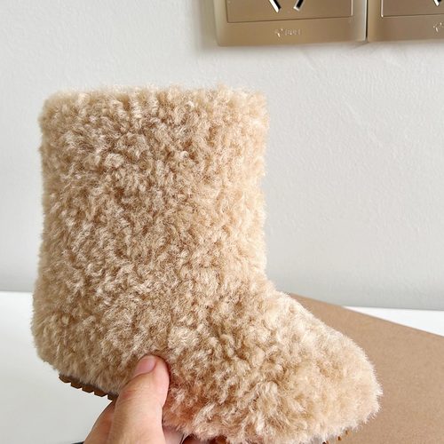 韩国新款休闲冬季女童保暖软底套筒毛毛短靴加绒舒适羊羔毛雪地靴 - 图2