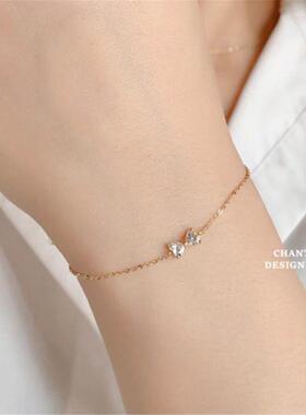 日本蝴蝶结钻石手链玫瑰金